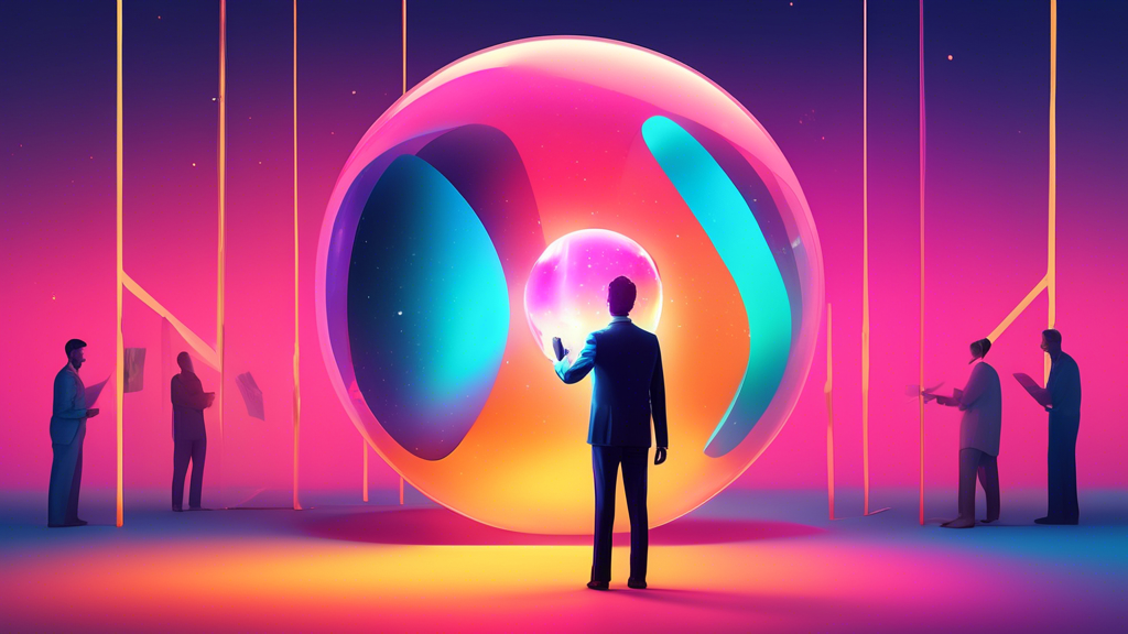 A person holding a giant glowing orb that represents their personal brand, with doors to job opportunities opening up towards them.